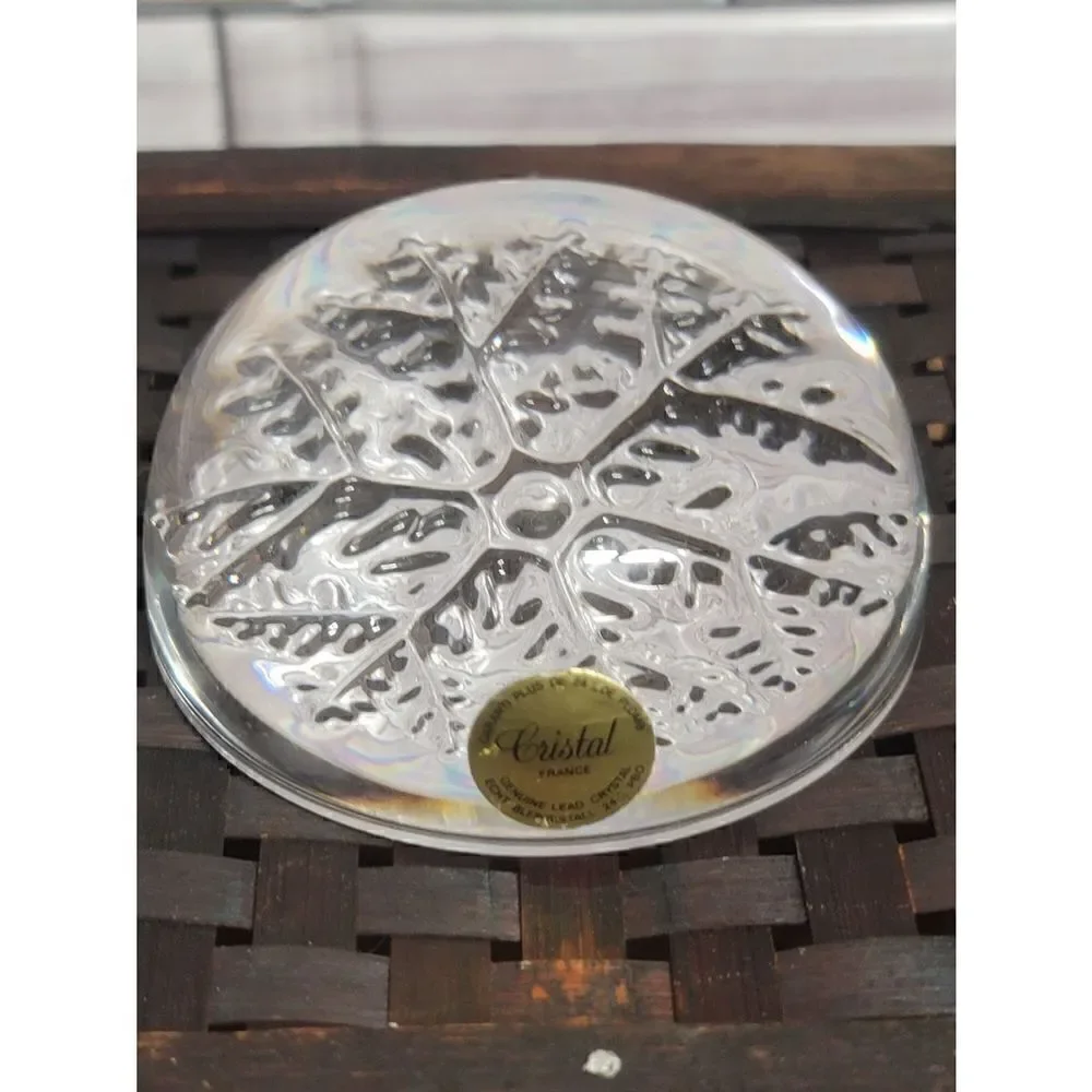 Vintage Lead Crystal Domed Snowflake Paperweight Made in France